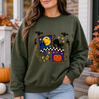 Cute Halloween Sweatshirt BOO Black Cat Pumpkin Witch Moon Graphic for Women