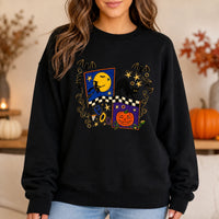 Cute Halloween Sweatshirt BOO Black Cat Pumpkin Witch Moon Graphic for Women
