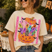 Cute Halloween Sweatshirt Colorful Ghost Pumpkin Design Halloween Fall Women Cute Doodle Style