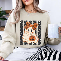 Cute Halloween Sweatshirt Ghost Bow Pumpkin Spooky Season Women Retro Cute Design