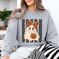 Cute Halloween Sweatshirt Ghost Bow Pumpkin Spooky Season Women Retro Cute Design