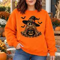 Cute Leopard Print Ghost Graphic Sweatshirt Women Spooky Season Halloween Outfit Pullover Top