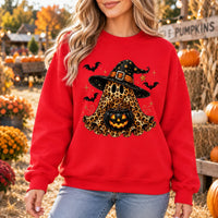 Cute Leopard Print Ghost Graphic Sweatshirt Women Spooky Season Halloween Outfit Pullover Top