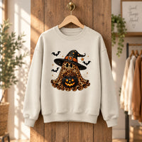 Cute Leopard Print Ghost Graphic Sweatshirt Women Spooky Season Halloween Outfit Pullover Top