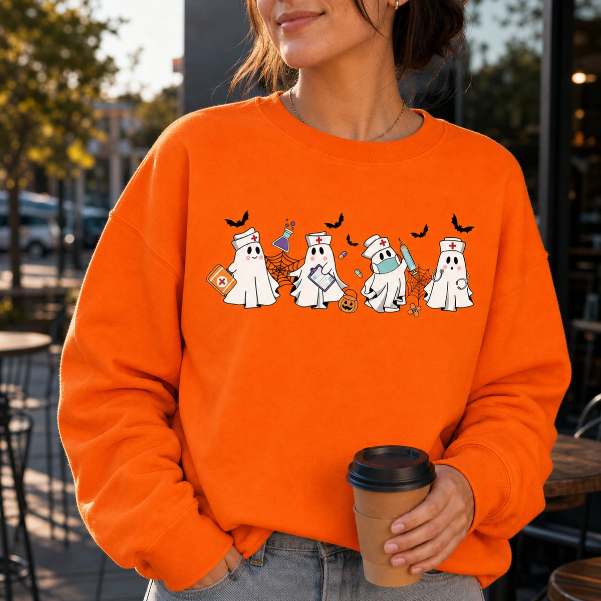 Cute Nurse Ghost Halloween Shirt Funny Nursing Spooky Medical Graphic Tee