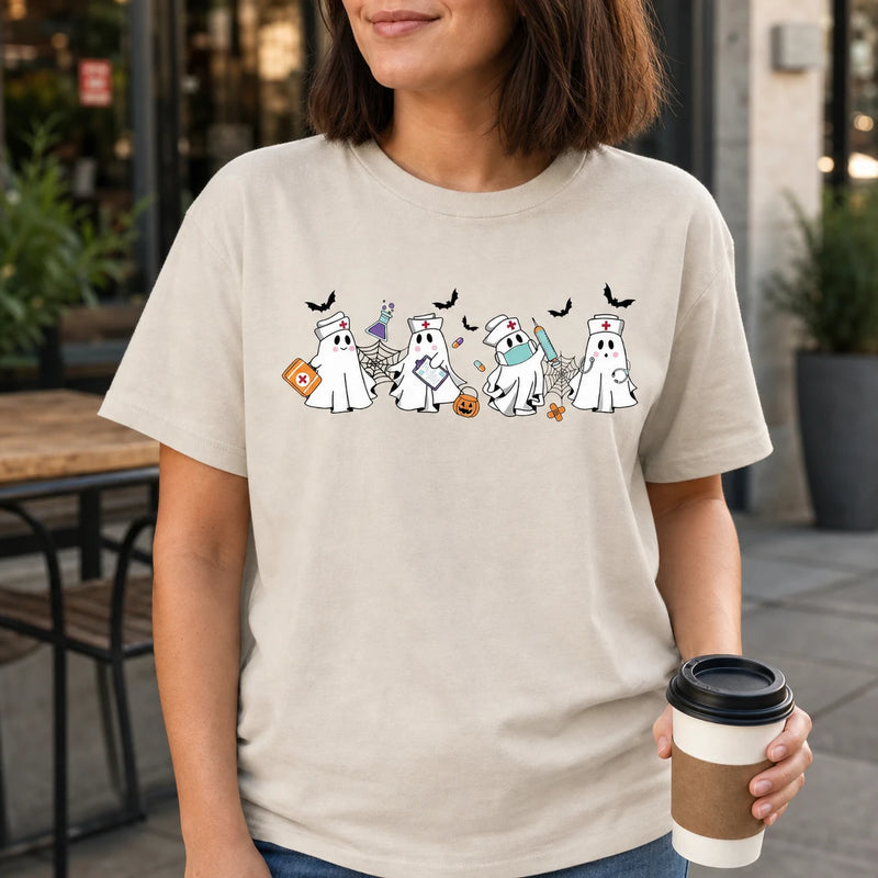 Cute Nurse Ghost Halloween Shirt Funny Nursing Spooky Medical Graphic Tee
