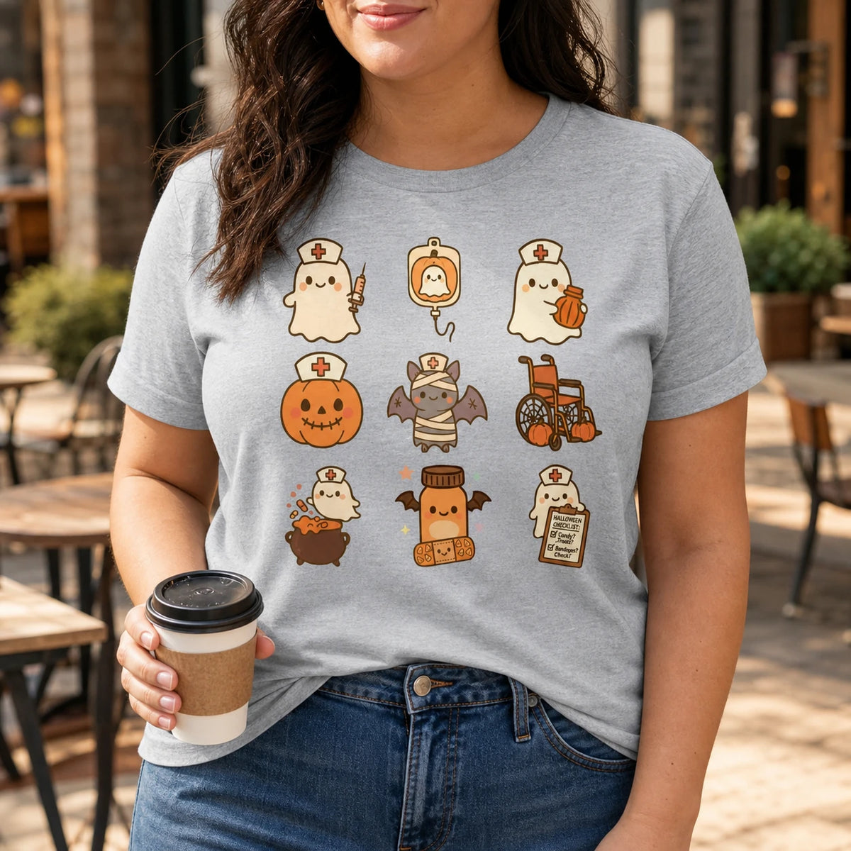 Cute Nurse Ghost Halloween Shirt Spooky Healthcare Kawaii Medical Graphic Tee Sweatshirt for RN CNA
