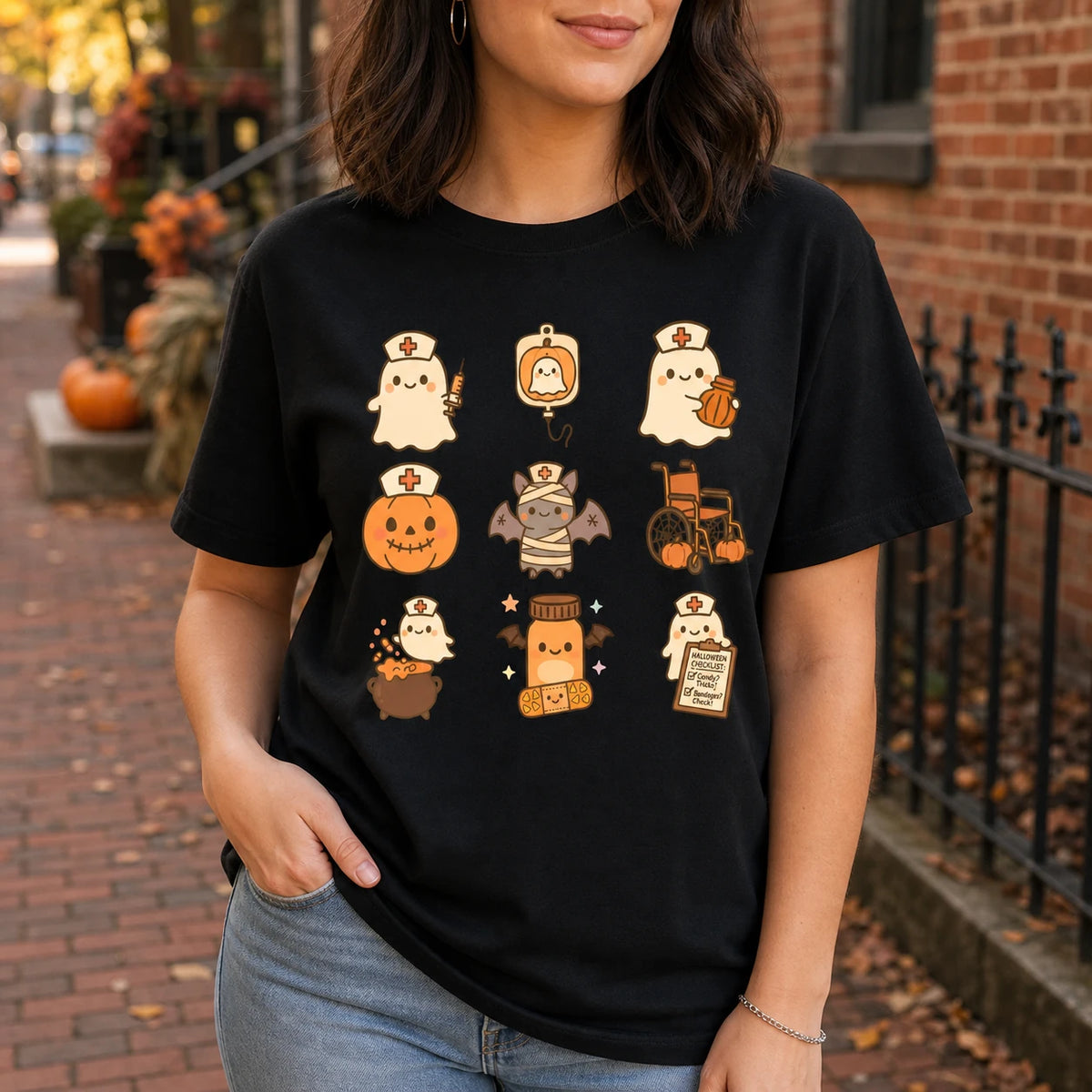 Cute Nurse Ghost Halloween Shirt Spooky Healthcare Kawaii Medical Graphic Tee Sweatshirt for RN CNA