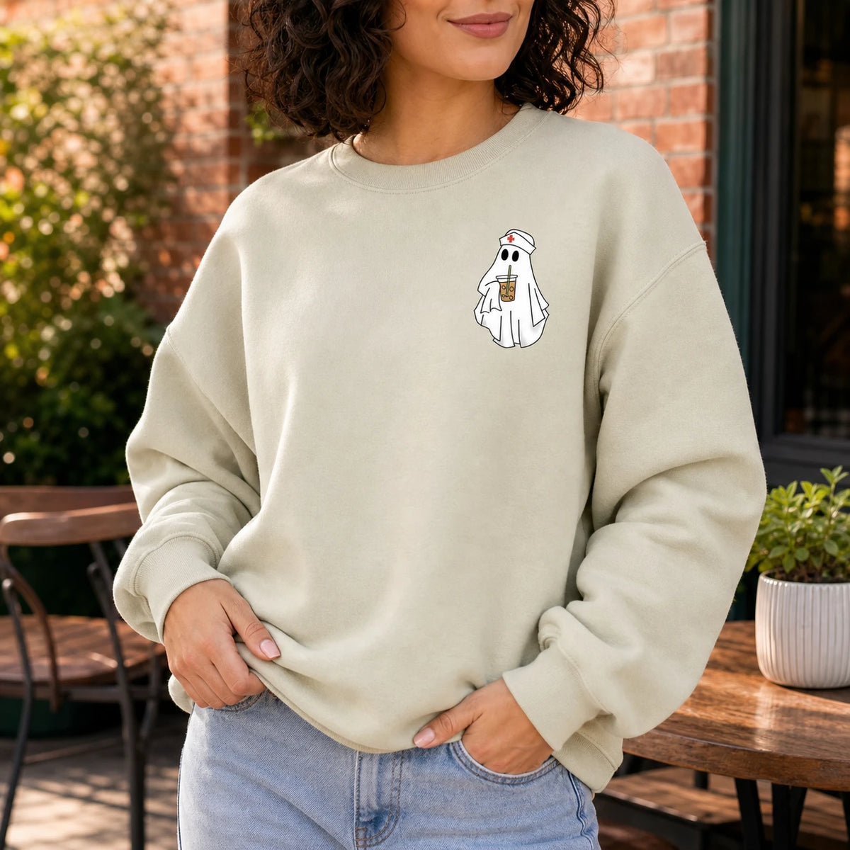 Cute Nurse Ghost Pocket Shirt Halloween RN CNA Minimalist T-Shirt & Sweatshirt