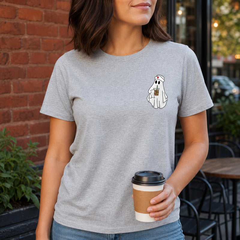 Cute Nurse Ghost Pocket Shirt Halloween RN CNA Minimalist T-Shirt & Sweatshirt