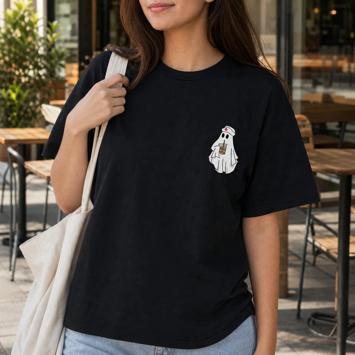 Cute Nurse Ghost Pocket Shirt Halloween RN CNA Minimalist T-Shirt & Sweatshirt