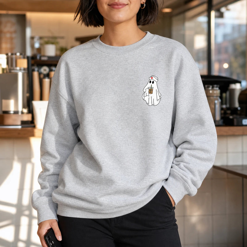 Cute Nurse Ghost Pocket Shirt Halloween RN CNA Minimalist T-Shirt & Sweatshirt