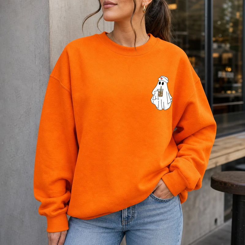 Cute Nurse Ghost Pocket Shirt Halloween RN CNA Minimalist T-Shirt & Sweatshirt