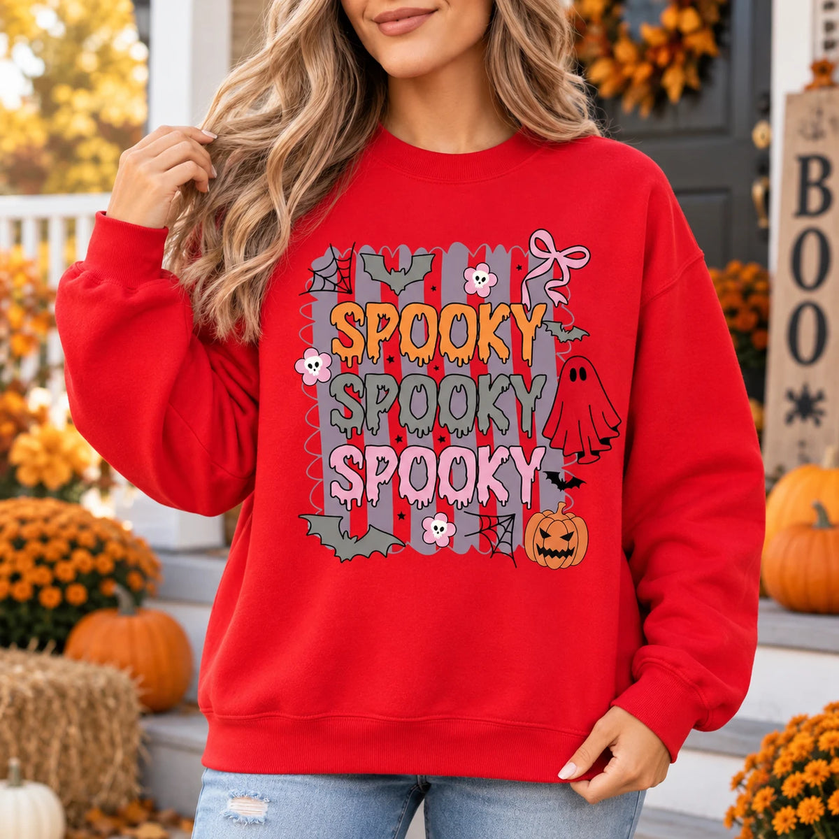 Cute Pastel Spooky Graphic Sweatshirt and T-Shirt - Retro Fall Halloween Tops for Women