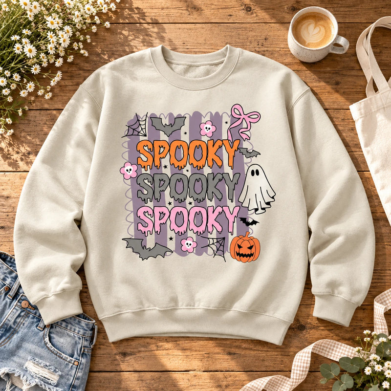 Cute Pastel Spooky Graphic Sweatshirt and T-Shirt - Retro Fall Halloween Tops for Women