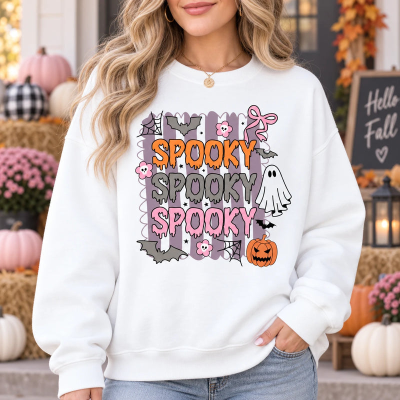 Cute Pastel Spooky Graphic Sweatshirt and T-Shirt - Retro Fall Halloween Tops for Women