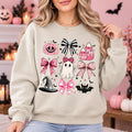 Pink Ghost Bow Halloween Sweatshirt, Pastel Coquette Spooky Icons, Fall Outfit for Women