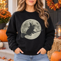 Cute Pug Witch Flying on Broom T-Shirt & Sweatshirt Full Moon Spooky Season Dog Lover Graphic Top