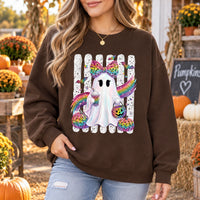 Cute Rainbow Ghost Leopard Bow Sweatshirt Girly Halloween Crewneck Spooky Season Fall Pullover