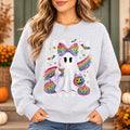 Cute Rainbow Ghost Leopard Bow Sweatshirt Girly Halloween Crewneck Spooky Season Fall Pullover
