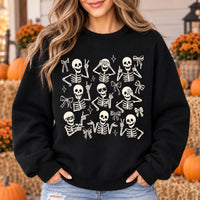 Cute Skeleton Coquette Sweatshirt, Funny Dancing Skeleton, Spooky Season Bow Graphic Gift for Women