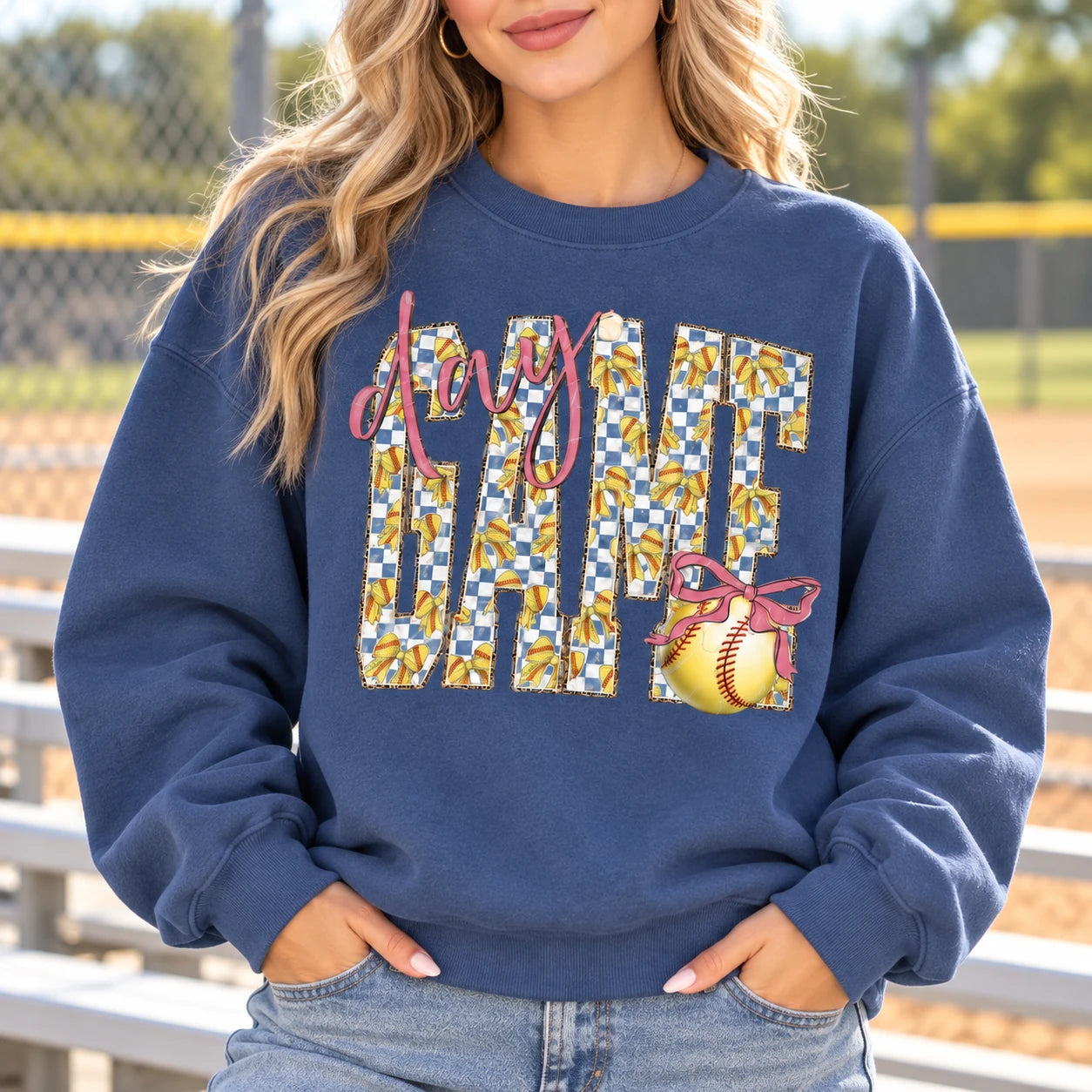 Cute Softball Mom Game Day Play Ball Sweatshirt Bow Sports Season