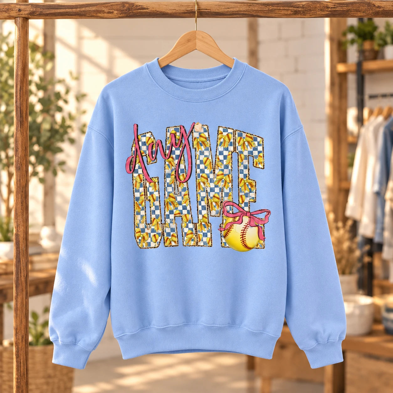 Cute Softball Mom Game Day Play Ball Sweatshirt Bow Sports Season