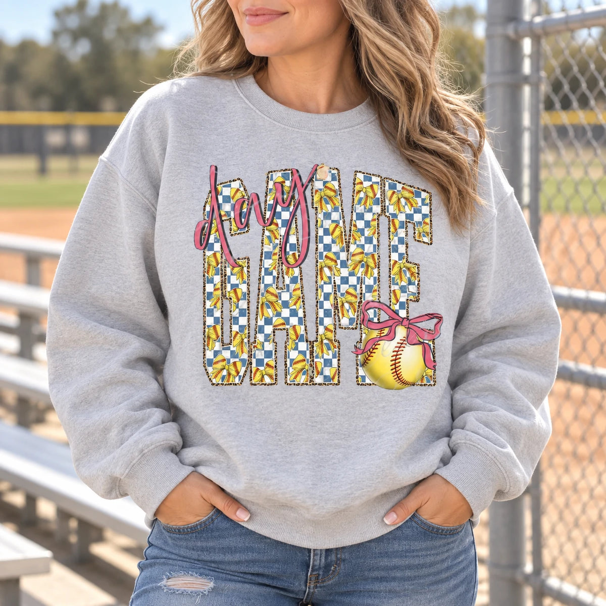 Cute Softball Mom Game Day Play Ball Sweatshirt Bow Sports Season