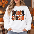 Spooky Season Patchwork Halloween Sweatshirt, Retro Lettering Graphic, Fall Outfit for Women