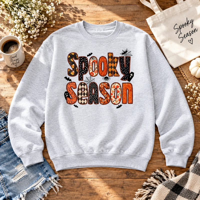 Cute Spooky Season Apparel Halloween Patchwork Graphic Tee for Women