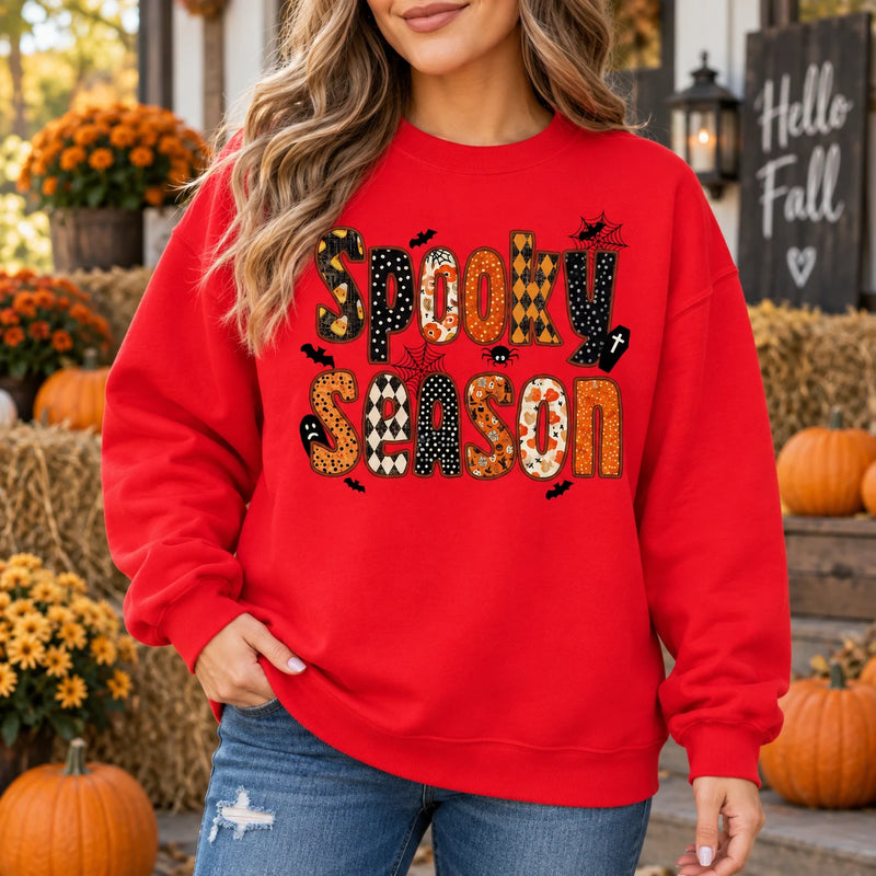 Cute Spooky Season Apparel Halloween Patchwork Graphic Tee for Women