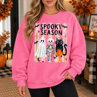 Cute Spooky Season Halloween Tops Retro Ghost Skeleton Black Cat Graphic Apparel for Fall Women