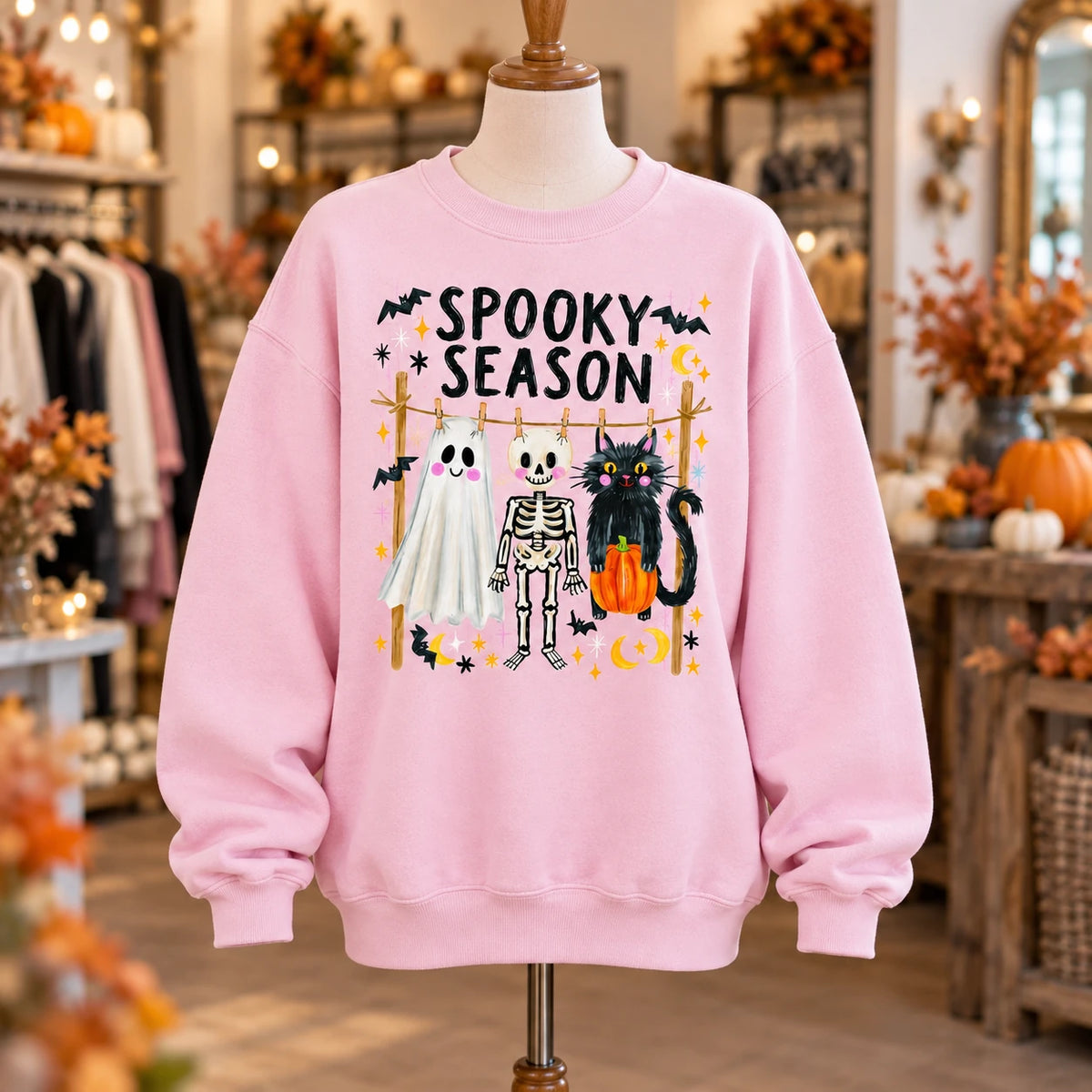 Cute Spooky Season Halloween Tops Retro Ghost Skeleton Black Cat Graphic Apparel for Fall Women