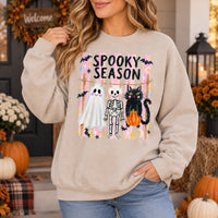 Cute Spooky Season Halloween Tops Retro Ghost Skeleton Black Cat Graphic Apparel for Fall Women