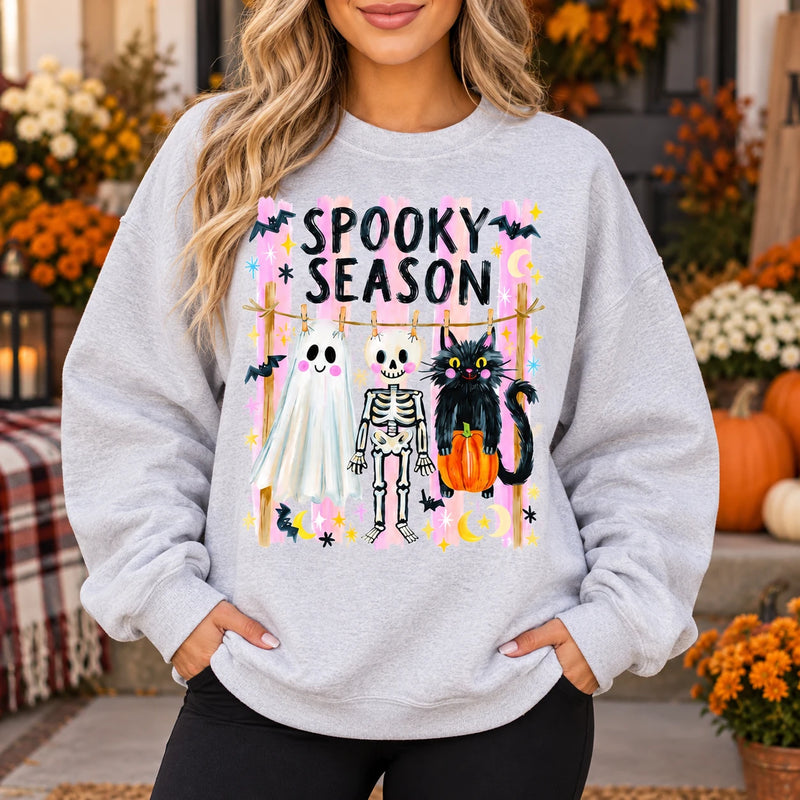 Cute Spooky Season Halloween Tops Retro Ghost Skeleton Black Cat Graphic Apparel for Fall Women