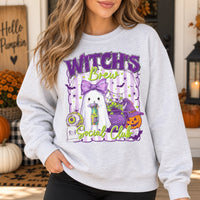 Cute Witch's Brew Social Club Graphic Sweatshirt Retro Ghost Pumpkin Halloween Pullover for Women