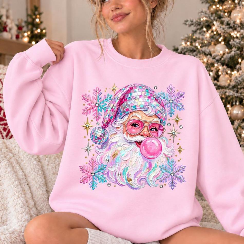 Disco Santa Sweatshirt, Bubblegum Disco Santa, Christmas Party, Women, Cute Retro Design