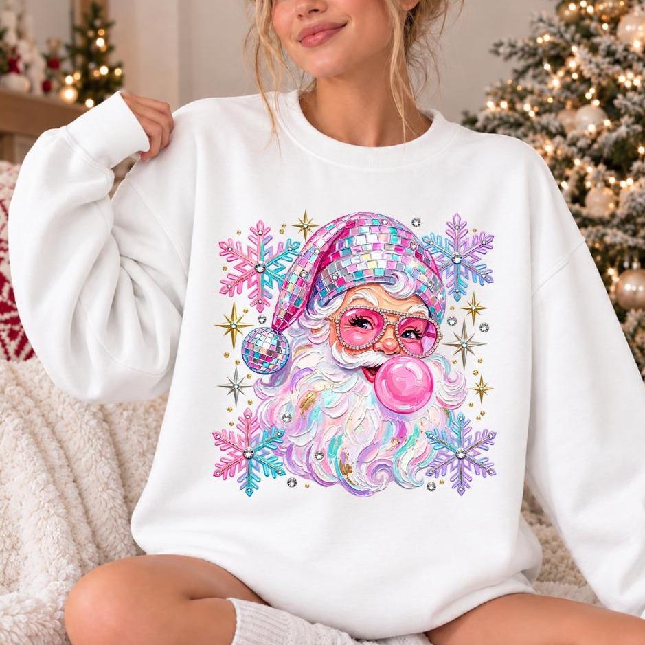 Disco Santa Sweatshirt, Bubblegum Disco Santa, Christmas Party, Women, Cute Retro Design