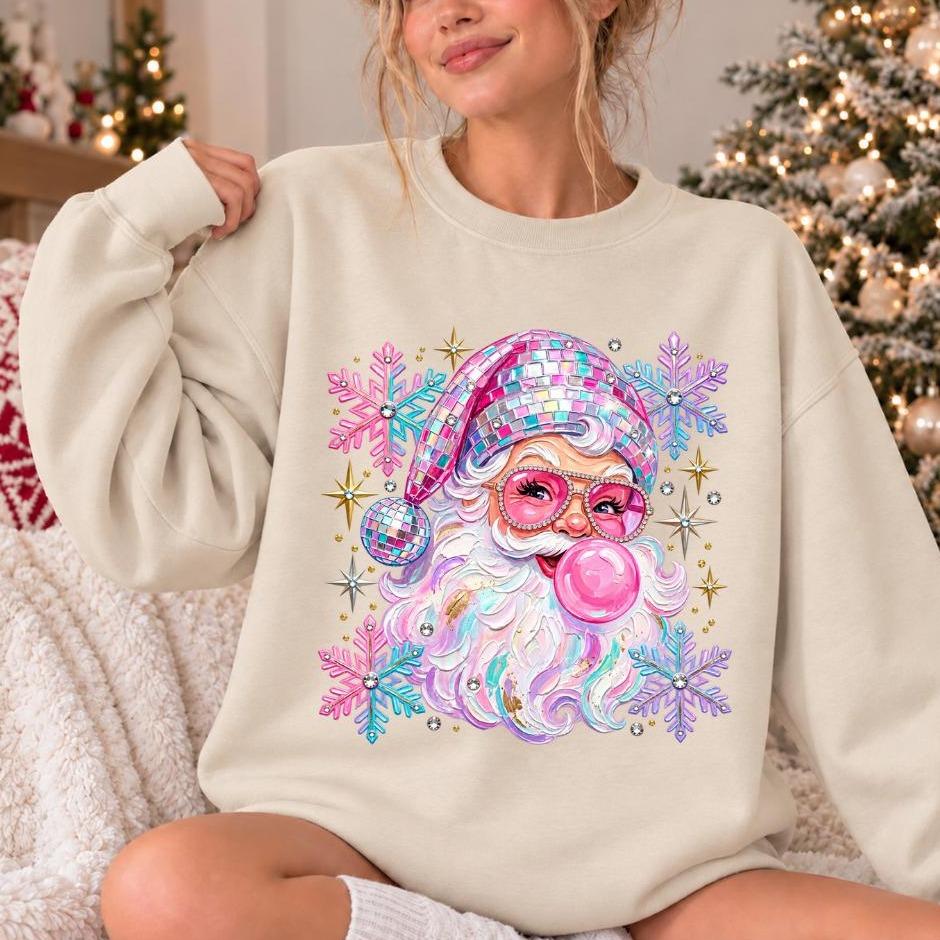 Disco Santa Sweatshirt, Bubblegum Disco Santa, Christmas Party, Women, Cute Retro Design
