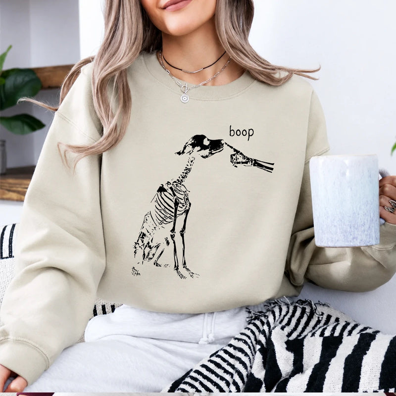 Dog Mom Halloween Sweatshirt Boop Skeleton Dog Dog Lover Women Minimalist