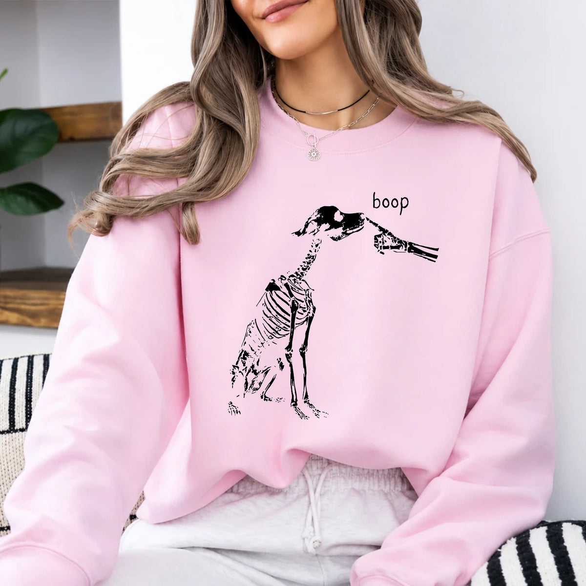 Dog Mom Halloween Sweatshirt Boop Skeleton Dog Dog Lover Women Minimalist