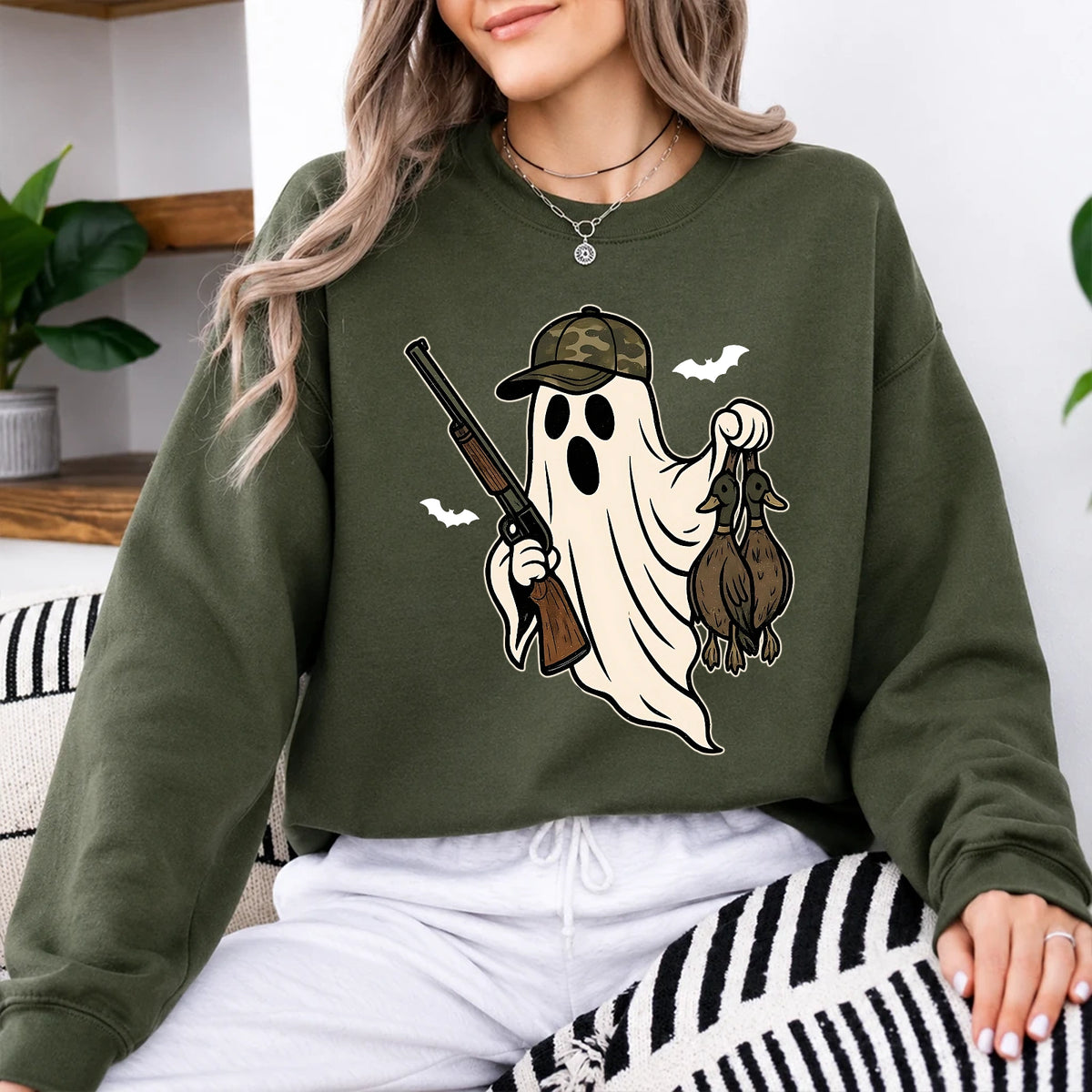 Duck Hunting Ghost Camo Ghost Hunter Sweatshirt Halloween Hunting Women Cute Spooky Vintage Design