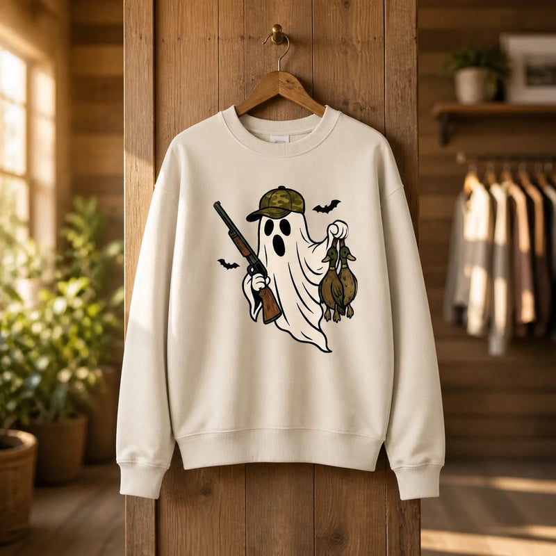 Duck Hunting Ghost Halloween Sweatshirt for Women, Camo Ghost Hunter Spooky Outdoors Pullover