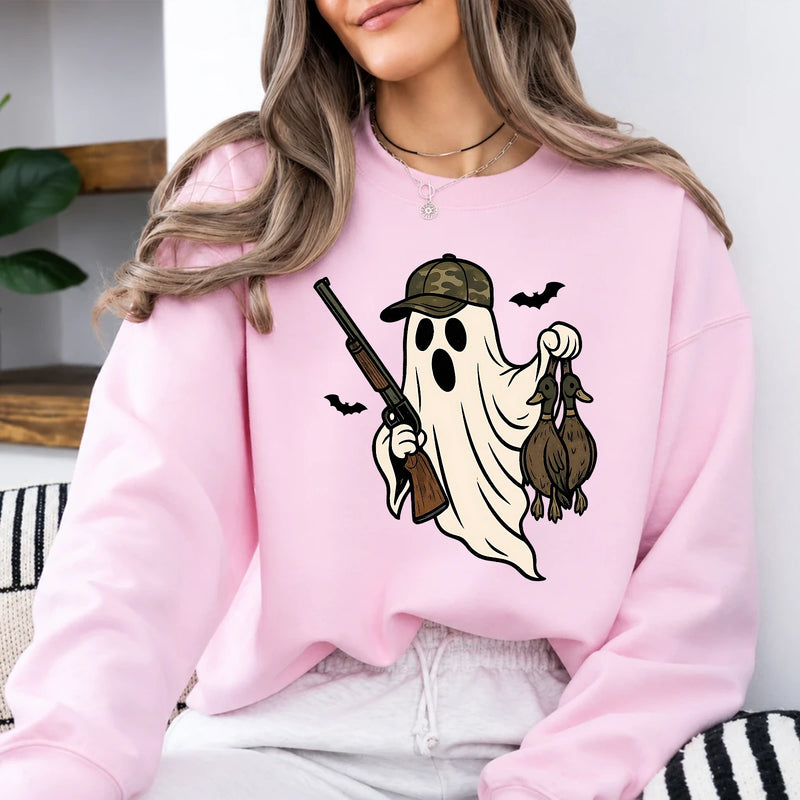Duck Hunting Ghost Halloween Sweatshirt for Women, Camo Ghost Hunter Spooky Outdoors Pullover