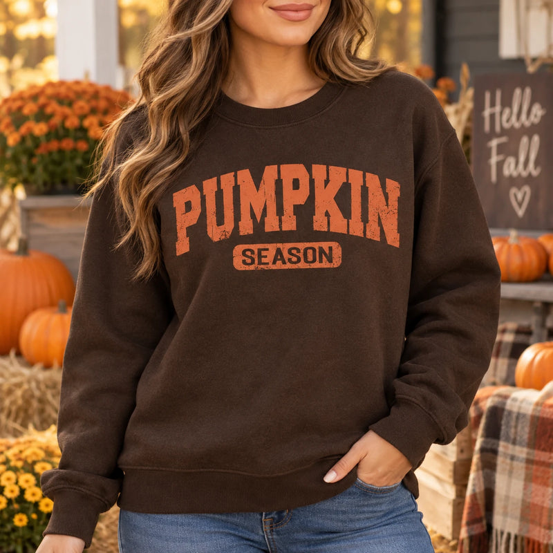 Pumpkin Season Sweatshirt, Vintage Varsity Fall Design
