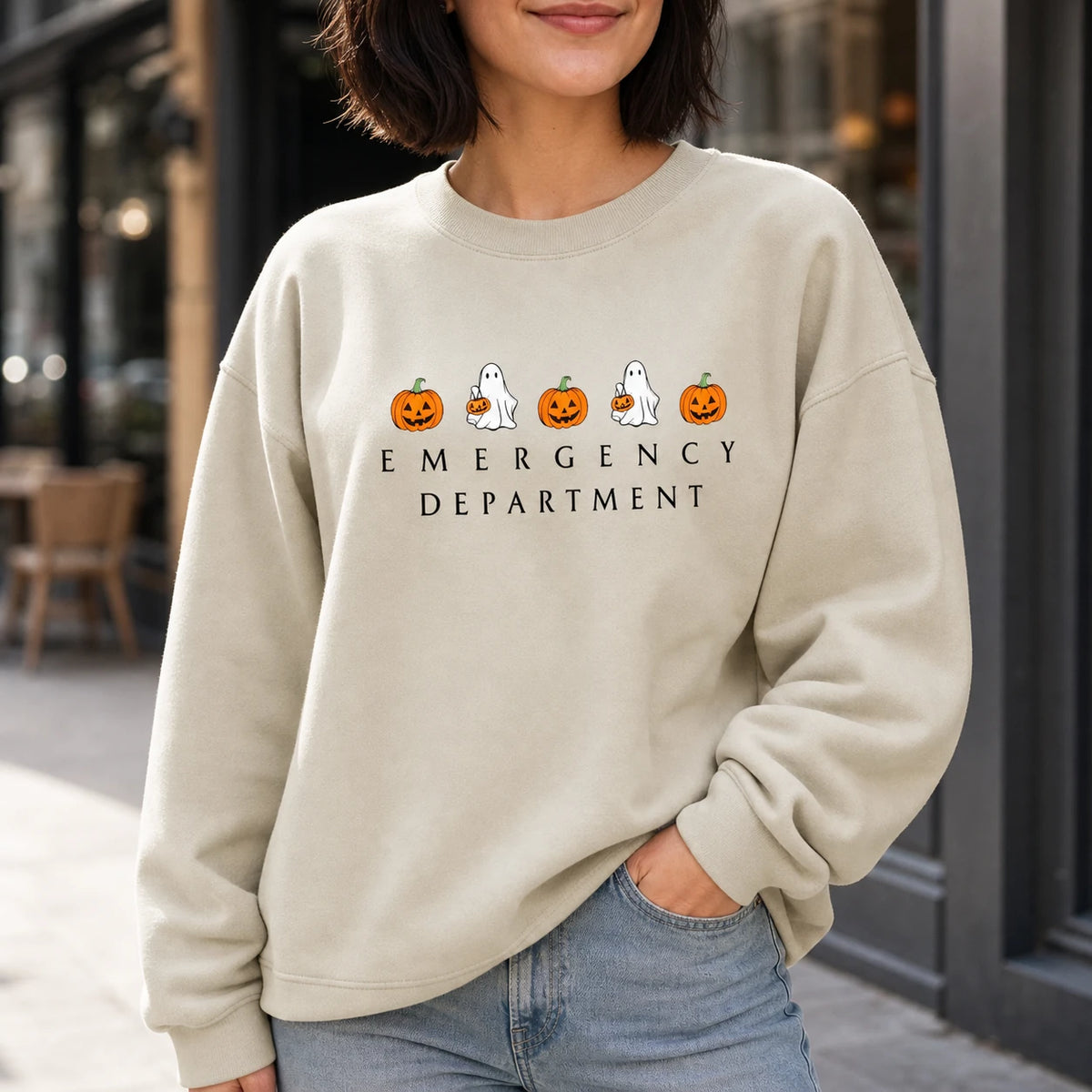 Emergency Department Ghost Halloween Shirt for ER Nurse RN CNA Healthcare Workers Cute Spooky Design