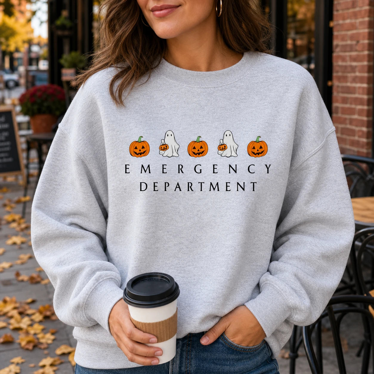 Emergency Department Ghost Halloween Shirt for ER Nurse RN CNA Healthcare Workers Cute Spooky Design