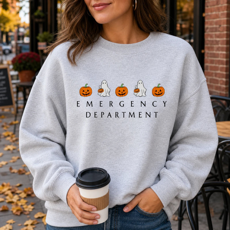 Emergency Department Ghost Halloween Shirt for ER Nurse RN CNA Healthcare Workers Cute Spooky Design