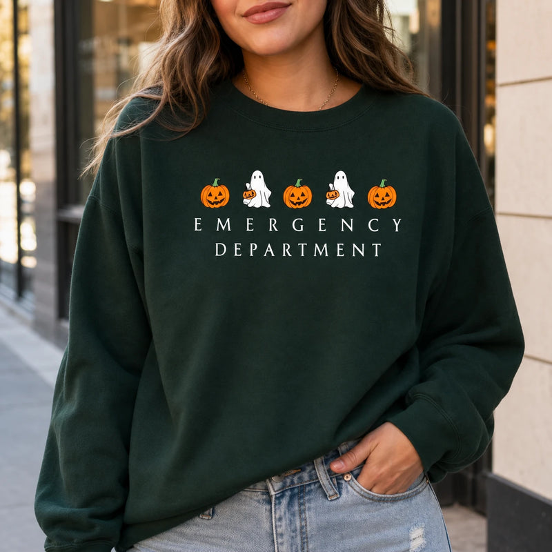 Emergency Department Ghost Halloween Shirt for ER Nurse RN CNA Healthcare Workers Cute Spooky Design