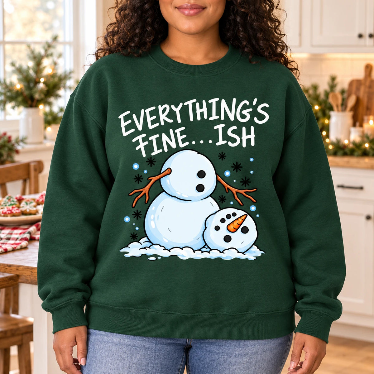 Everything's Fine Ish Sweatshirt, Funny Melting Snowman Christmas Humor for Women